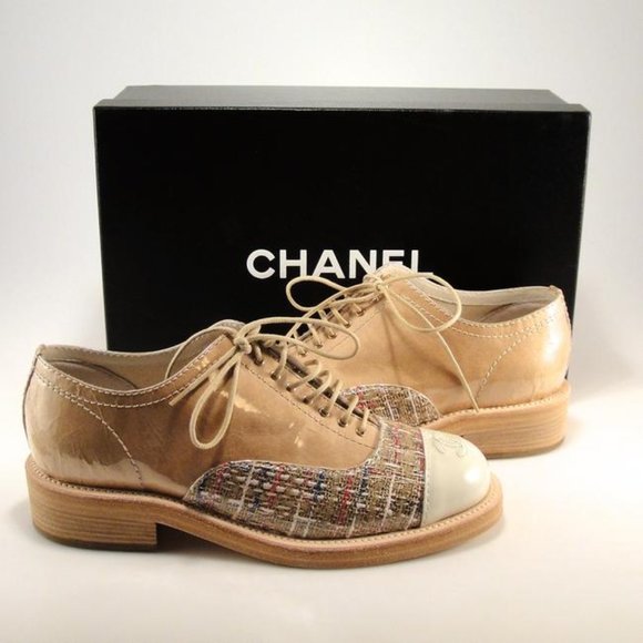 Chanel Shoes | Chanel Tweed Oxfords | Color: Cream/Tan | Size: 7 | Shopviolaine's Closet